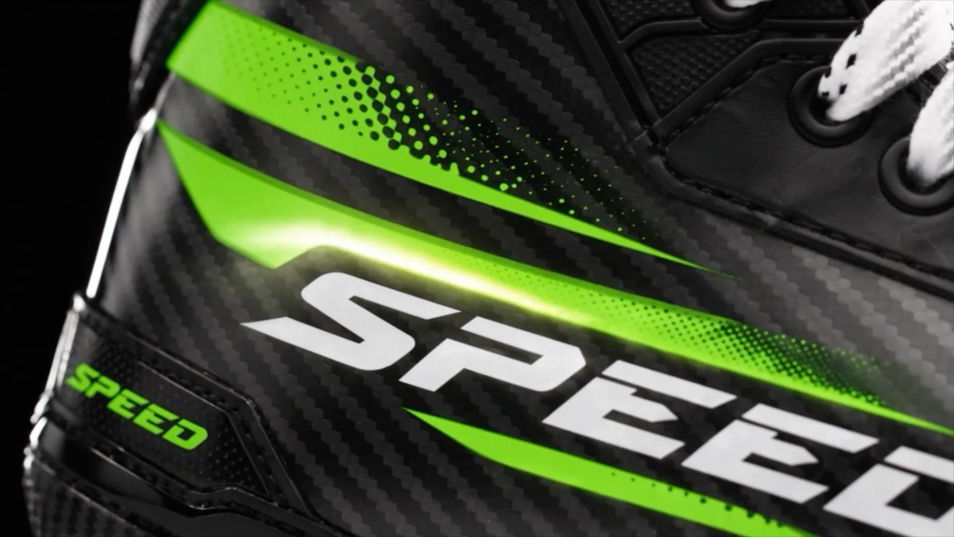 Carbon shell of a SPEED skate with a neon green accent