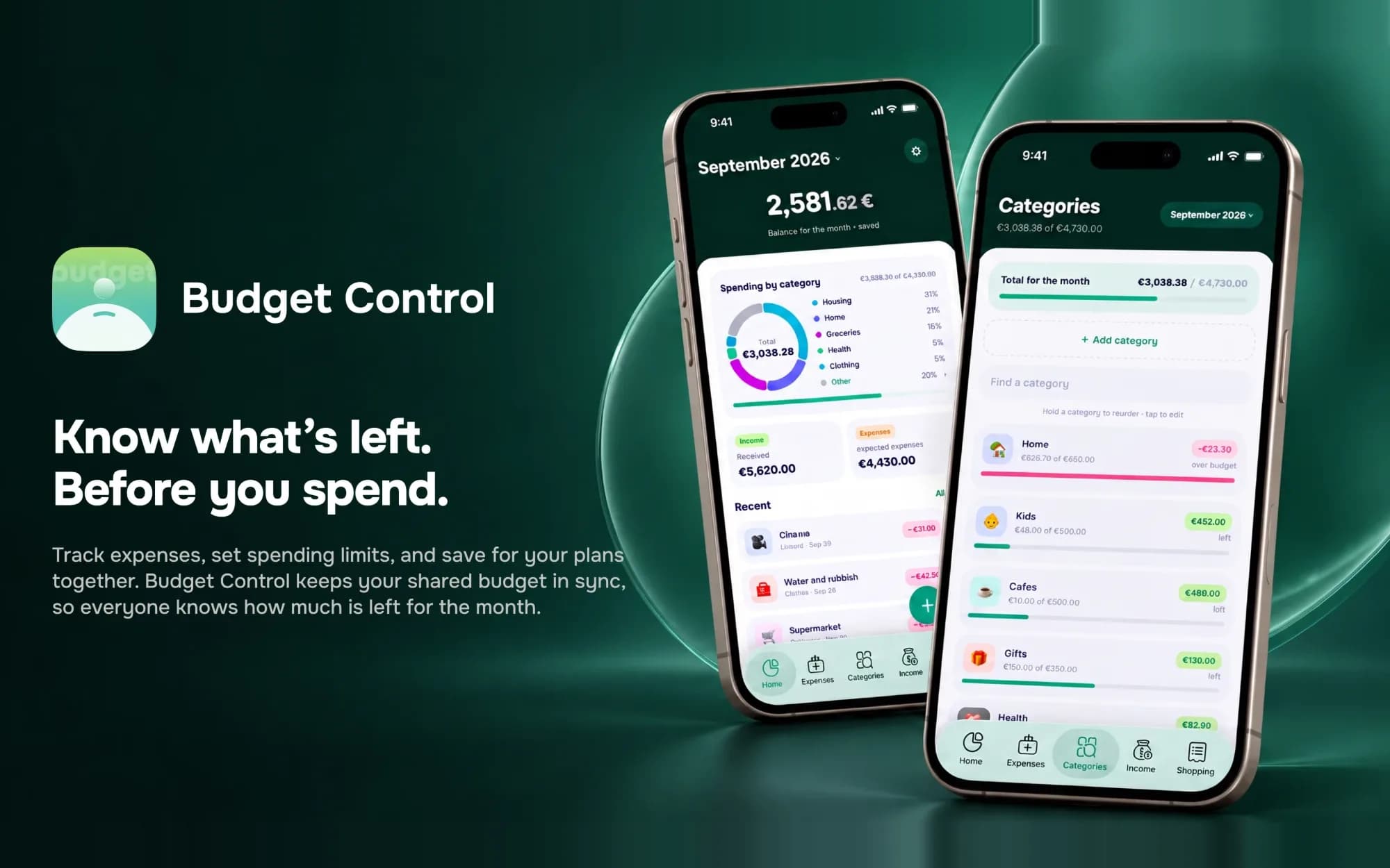 Budget Control on two iPhones: the monthly overview and category limits